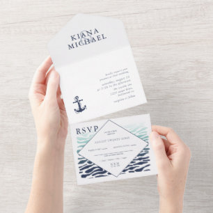 Blue Wave Anchor Wedding ID836 All In One Invitation