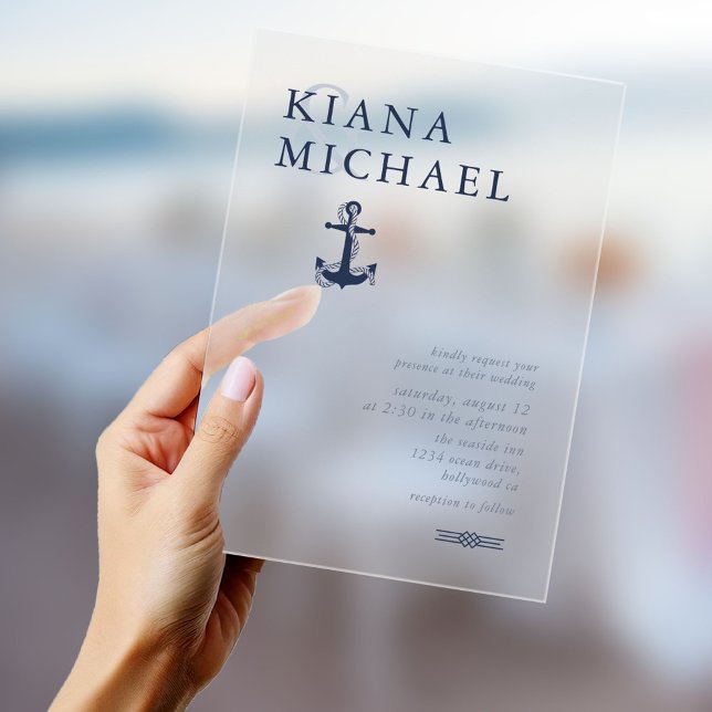 Blue Wave Anchor Wedding Navy ID836 Acrylic Invitations (Creator Uploaded)