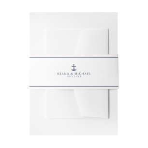 Blue Wave Anchor Wedding Navy/Wht ID836 Invitation Belly Band