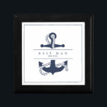Blue Wave Anchor Wedding V2 Navy/Wht ID836 Gift Box<br><div class="desc">The pieces of this elegant wedding suite feature classic nautical styling with a clean, minimalist look. Stylistic waves in shades from aqua to navy blue and an anchor and rope illustration provide unique accents. A white background with fine navy blue piping and large anchor image give this wedding gift box...</div>