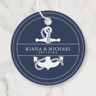 Blue Wave Anchor Wedding V2 Wht/Navy ID836 Favour Tags