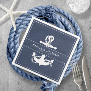 Blue Wave Anchor Wedding V2 Wht/Navy ID836 Napkin