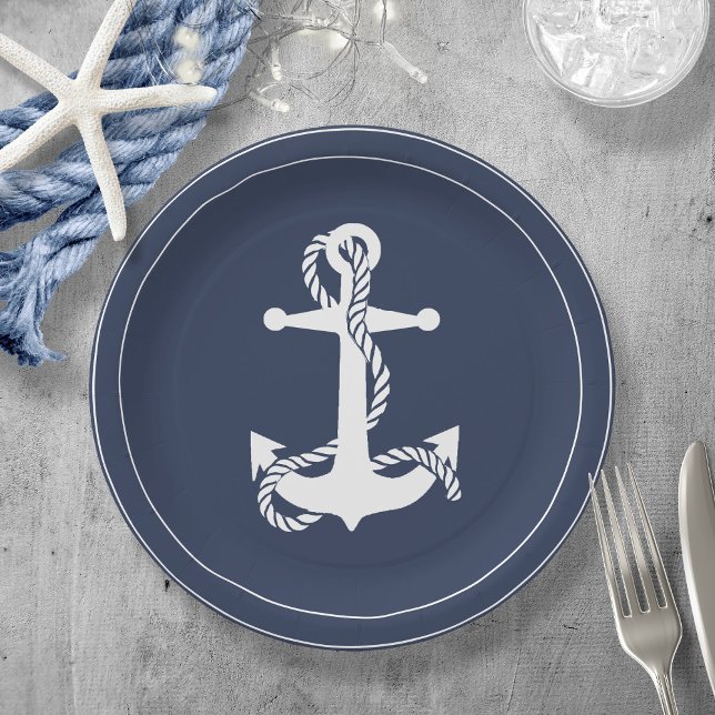 Blue Wave Anchor Wht/Navy ID836 Paper Plate (Creator Uploaded)
