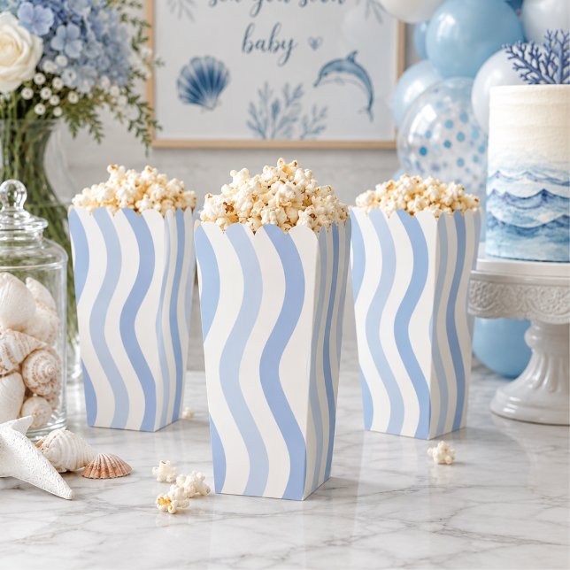 Blue Wave Baby Shower Popcorp Favour Box (Modern Blue wave baby shower popcorn boxes)