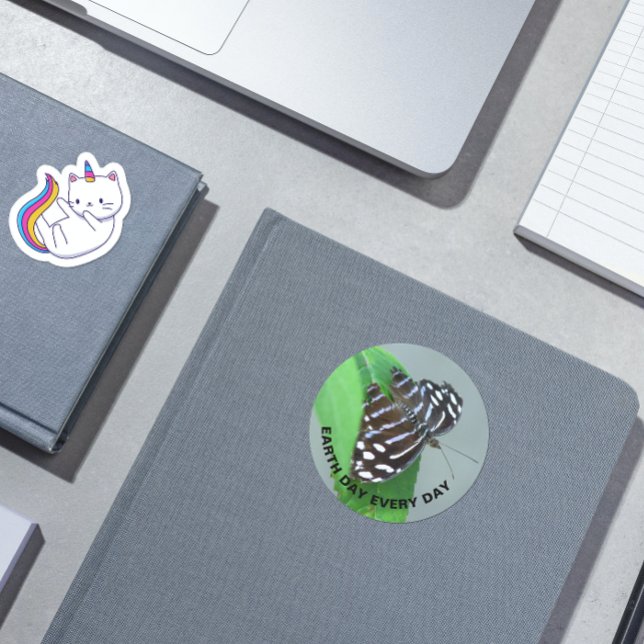 Blue Wave Butterfly Photo Earth Day Classic Round Sticker (In Situ Book)