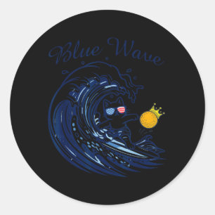Blue Wave Cat Riding The Blue Wave - Kings Funny Classic Round Sticker