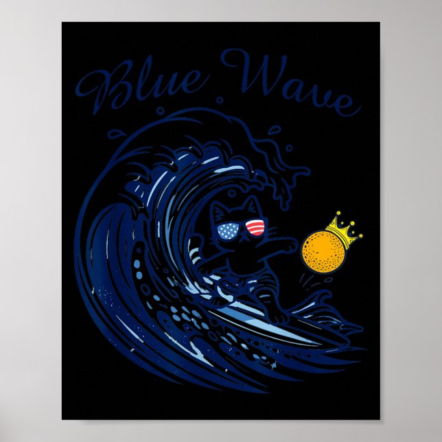 Blue Wave Cat Riding The Blue Wave - Kings Funny Poster (Front)