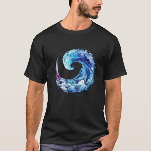 Blue wave circle way of water surf Aquarius mermai T-Shirt (Front)