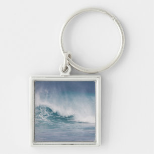 Blue wave crashing, Maui, Hawaii, USA 3 Key Ring