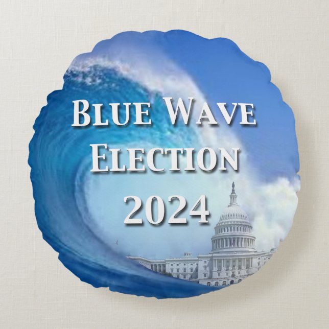 Blue Wave Election 2024 Round Cushion (Front)