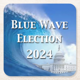 Blue Wave Election 2024 Square Paper Coaster