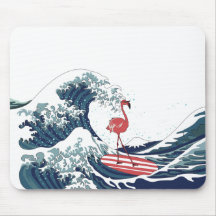 Blue wave Flamingo surfing no text