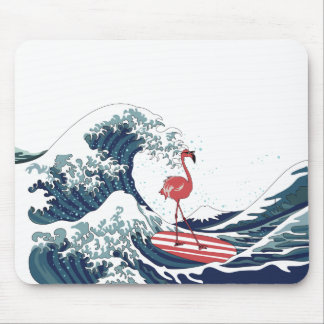 Blue wave Flamingo surfing no text Mouse Pad