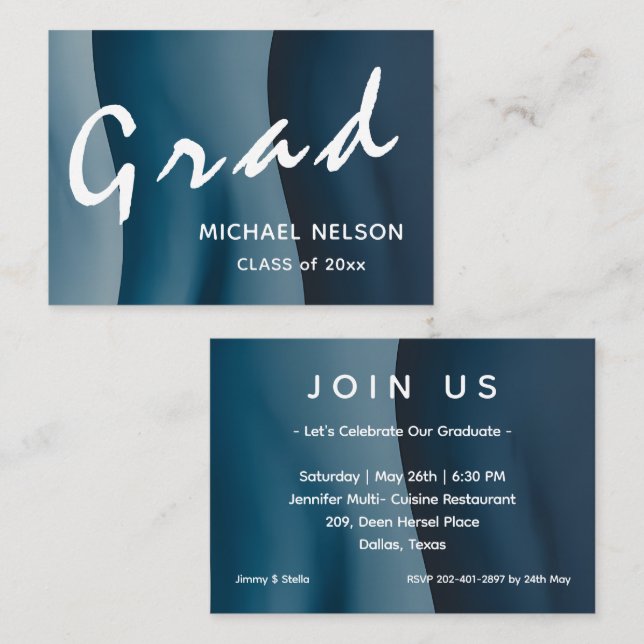 Blue Wave Grad Party Enclosure Card (Front/Back)