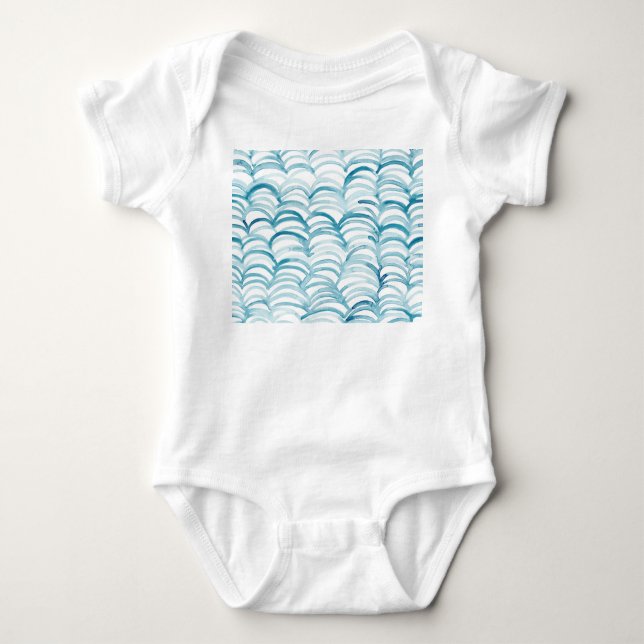 Blue Wave Japanese Style PatternIllustration Baby Bodysuit (Front)