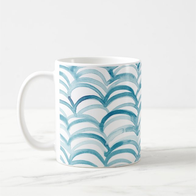 Blue Wave Japanese Style PatternIllustration Coffee Mug (Left)