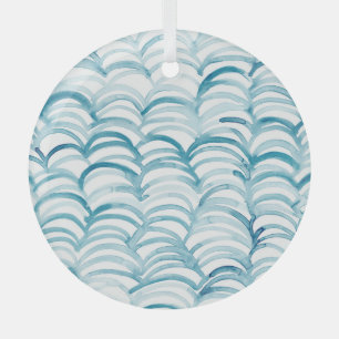 Blue Wave Japanese Style PatternIllustration Glass Tree Decoration