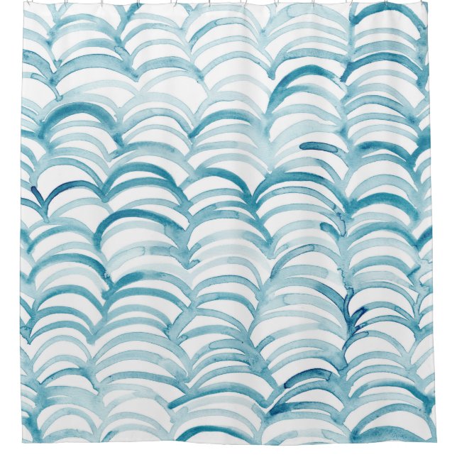 Blue Wave Japanese Style PatternIllustration Shower Curtain (Front)