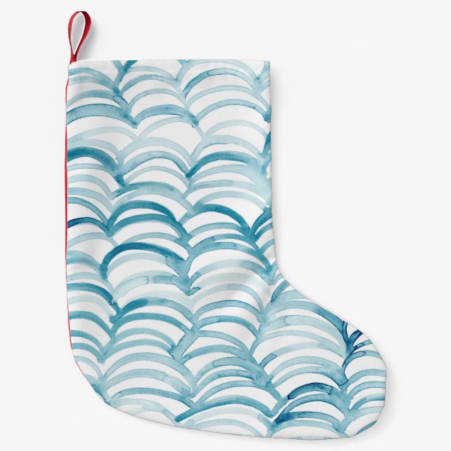Blue Wave Japanese Style PatternIllustration Small Christmas Stocking (Front)