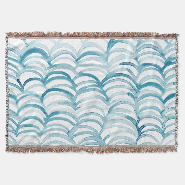 Blue Wave Japanese Style PatternIllustration Throw Blanket (Front)