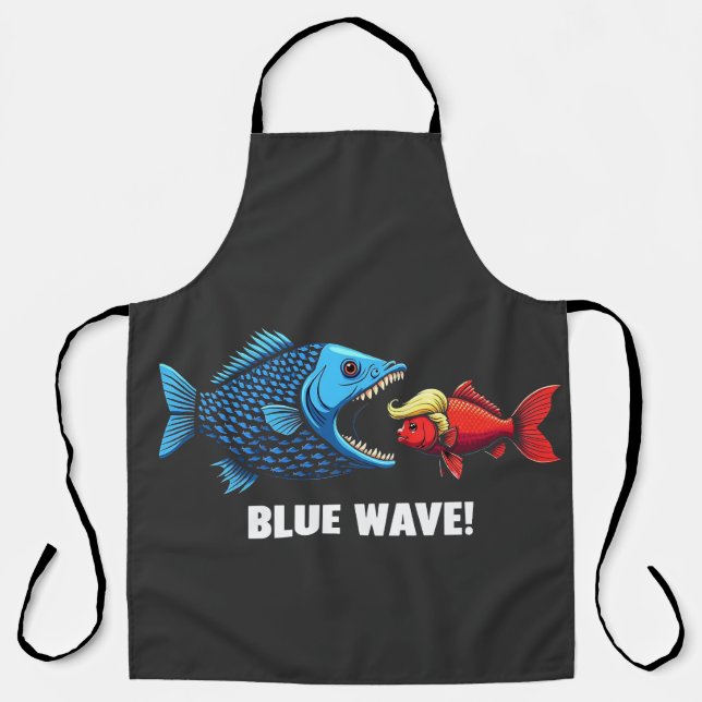 Blue Wave Kamala Harris Walz Fish Election  Apron (Front)