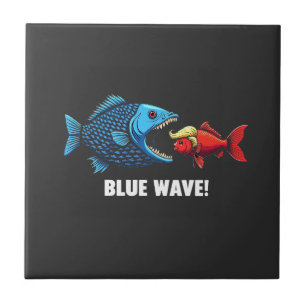 Blue Wave Kamala Harris Walz Fish Election Ceramic Tile
