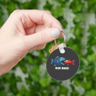 Blue Wave Kamala Harris Walz Fish Election  Key Ring