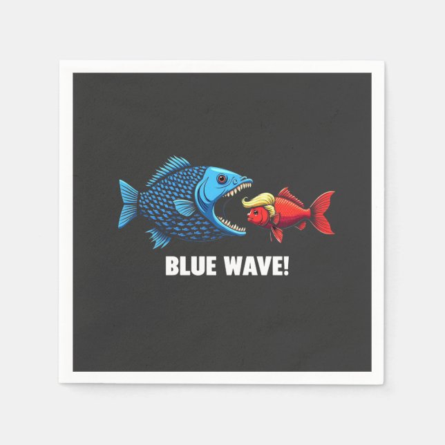 Blue Wave Kamala Harris Walz Fish Election  Napkin (Front)