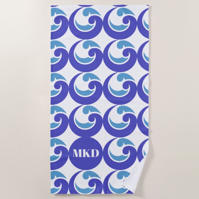 Blue Wave Monogram Beach Towel (Front)