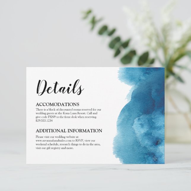 Blue wave ocean watercolor Details Card Insert (Standing Front)