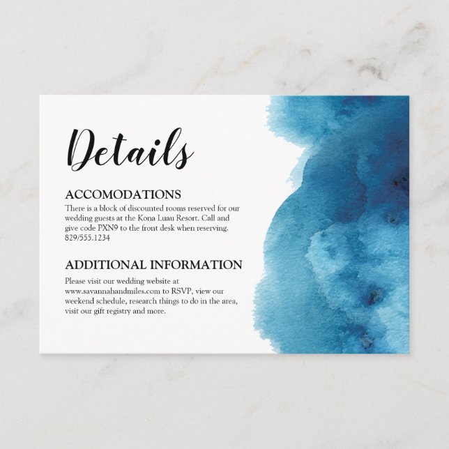 Blue wave ocean watercolor Details Card Insert (Front)