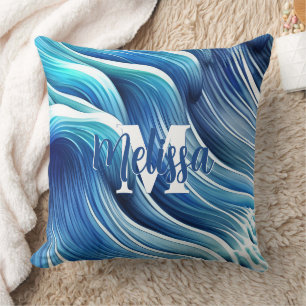 Blue Wave Pattern Cushion
