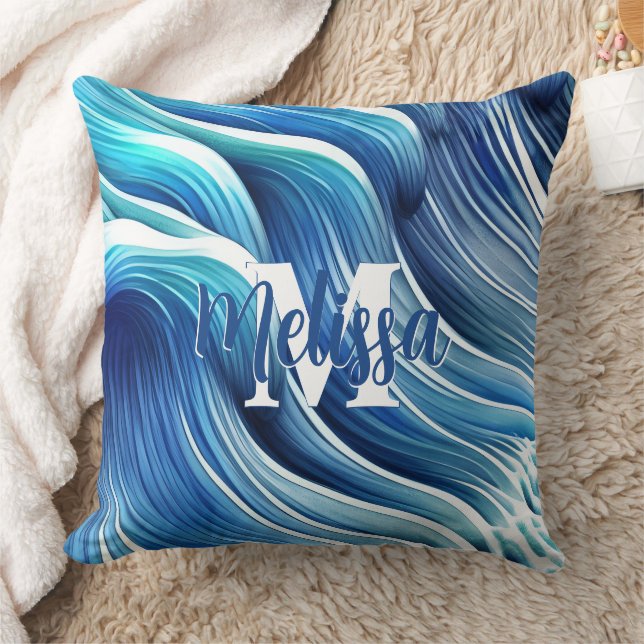 Blue Wave Pattern Cushion (Blanket)