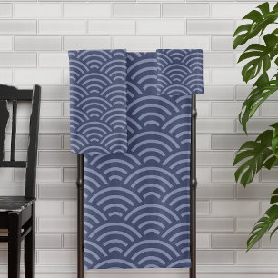 Blue Wave Pattern Modern Japanese Style Bath Towel Set