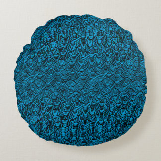 Blue wave pattern round cushion