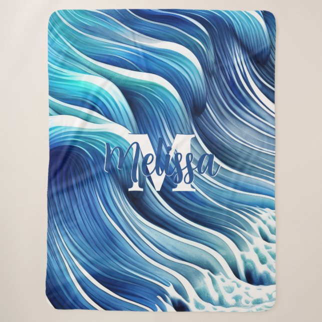 Blue Wave Pattern Sherpa Blanket (Front)