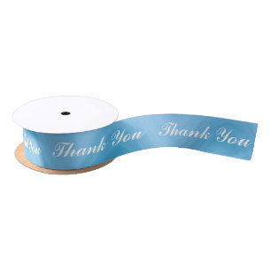 Blue wave pattern thank you satin ribbon