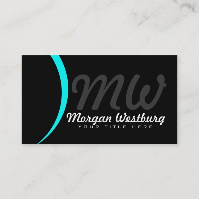 Blue Wave Professional Monogram Business Cards (Front)