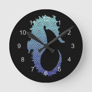 Blue Wave Seahorse Round Clock