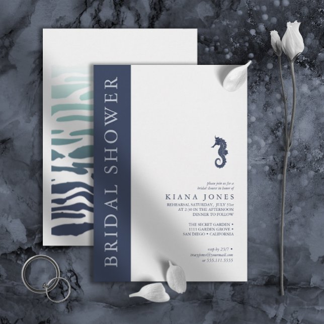 Blue Wave Seahorse Wedding Bridal Shower ID836 Invitation (Creator Uploaded)