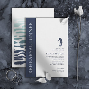 Blue Wave Seahorse Wedding Rehearsal Dinner ID836 Invitation
