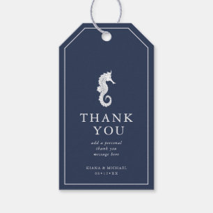 Blue Wave Seahorse Wedding Thank You V3 ID836 Gift Tags