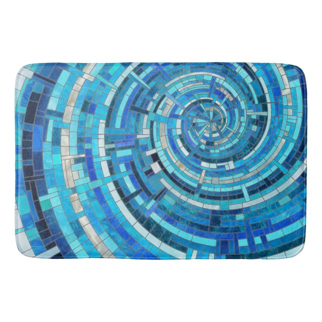 Blue Wave Spiral Mosaic  Bath Mat (Front)