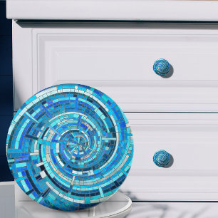Blue Wave Spiral Mosaic Ceramic Knob