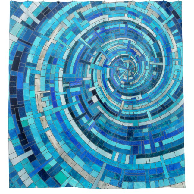 Blue Wave Spiral Mosaic  Shower Curtain (Front)