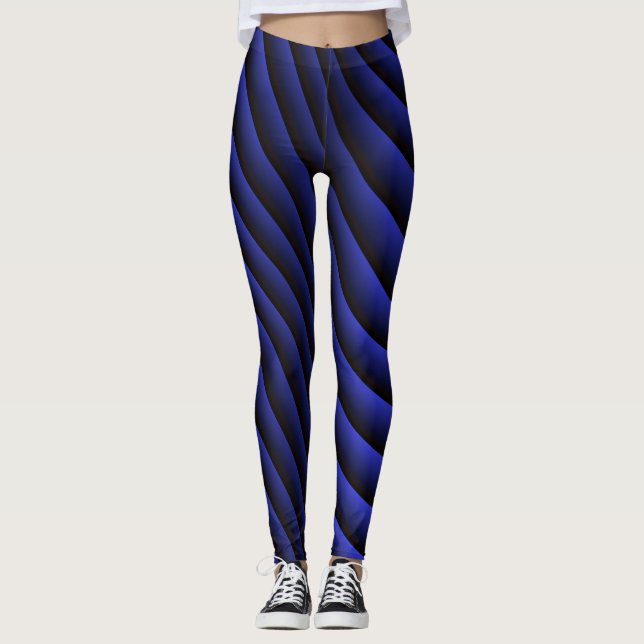 Blue Wave Stripe Abstract Pattern Leggings (Front)