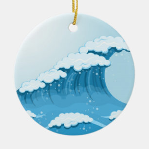Blue Wave Surf and Ocean Ceramic Tree Decoration