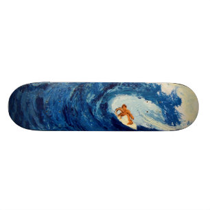 Blue Wave Surfer Surfing Skateboard deck design