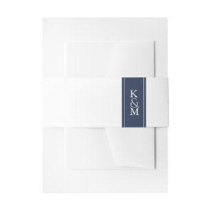 Blue Wave Wedding Navy/White ID836 Invitation Belly Band