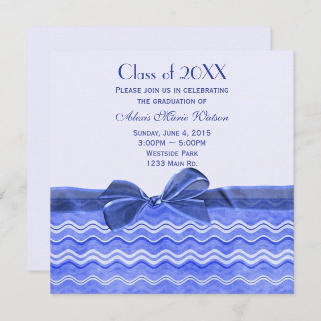 Blue wave with bow invitation (Front/Back)
